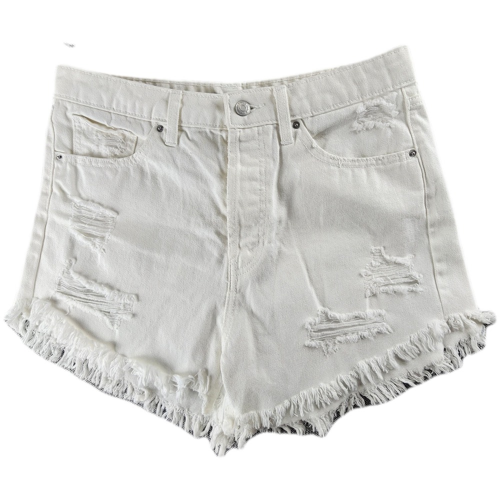 Wild Fable Womens Denim Shorts 10 White Distressed Frayed Raw Hem Button Fly